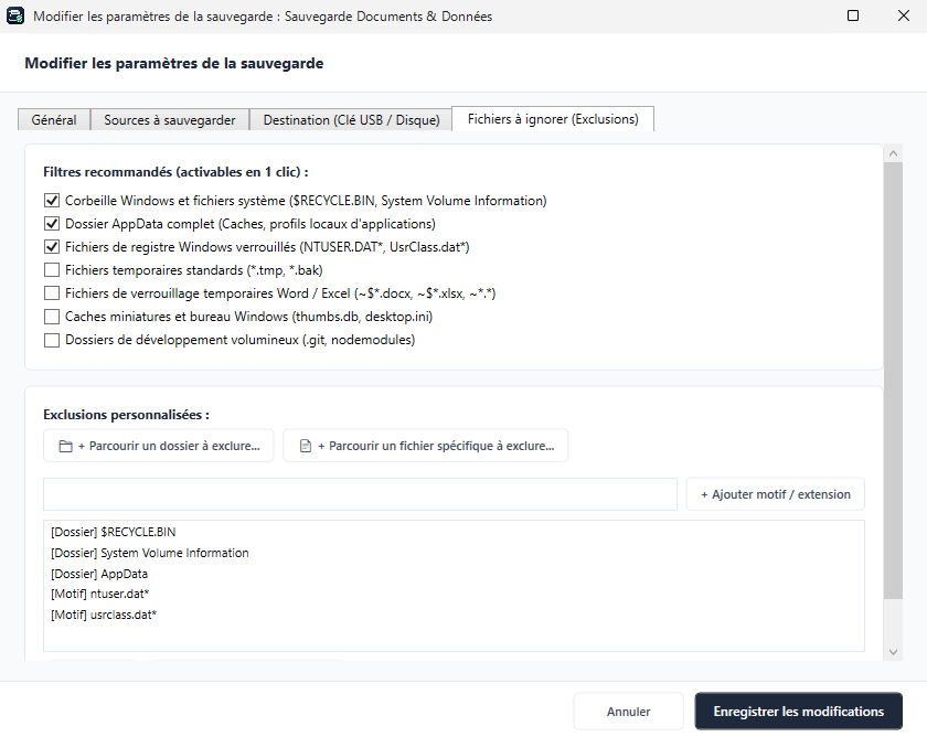 Filtres d'exclusions personnalisés et automatiques